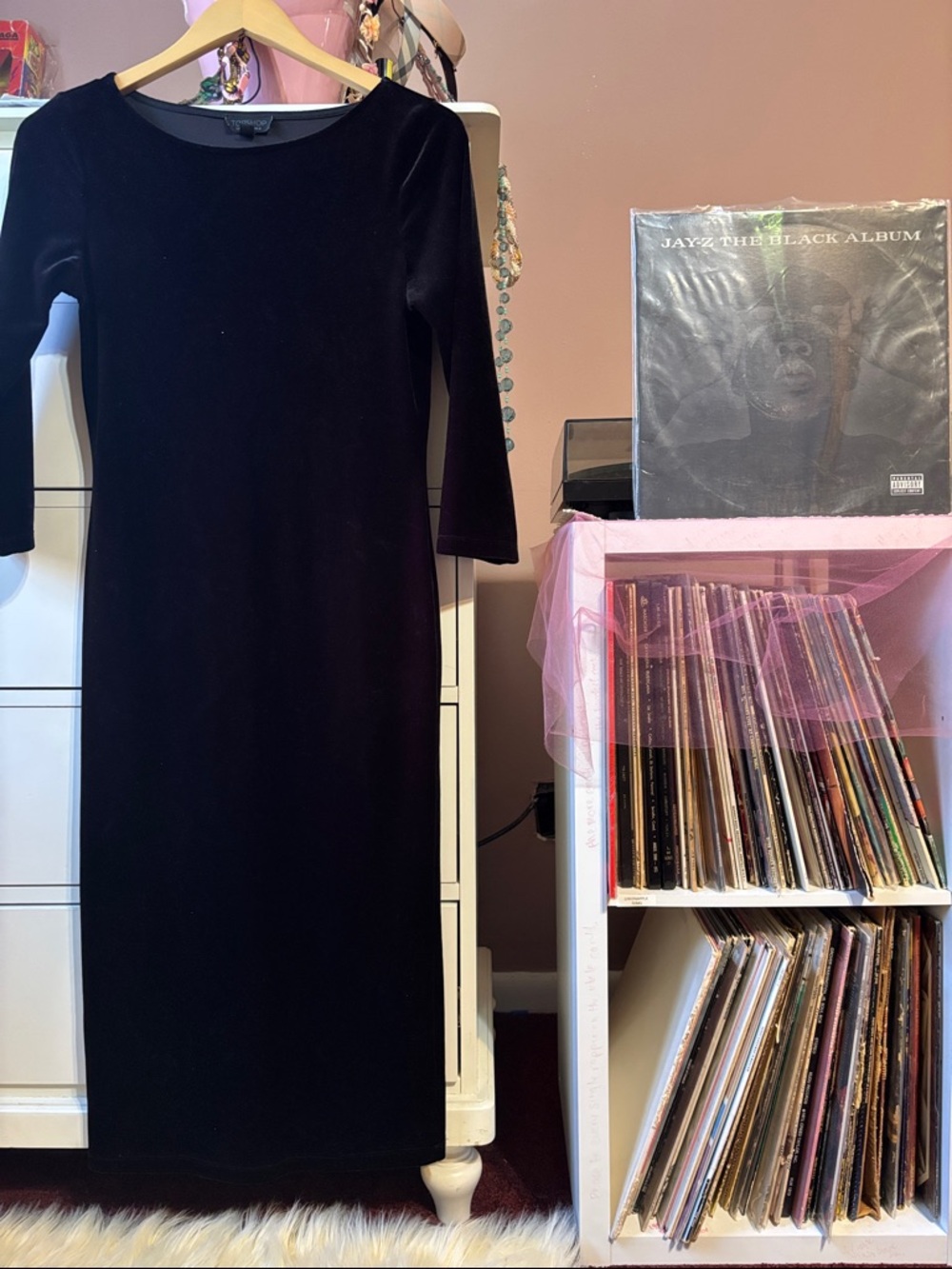 Topshop Velvet Black Midi Dress Velour Bodycon Sexy Fitted Gothic Classic 6 S M